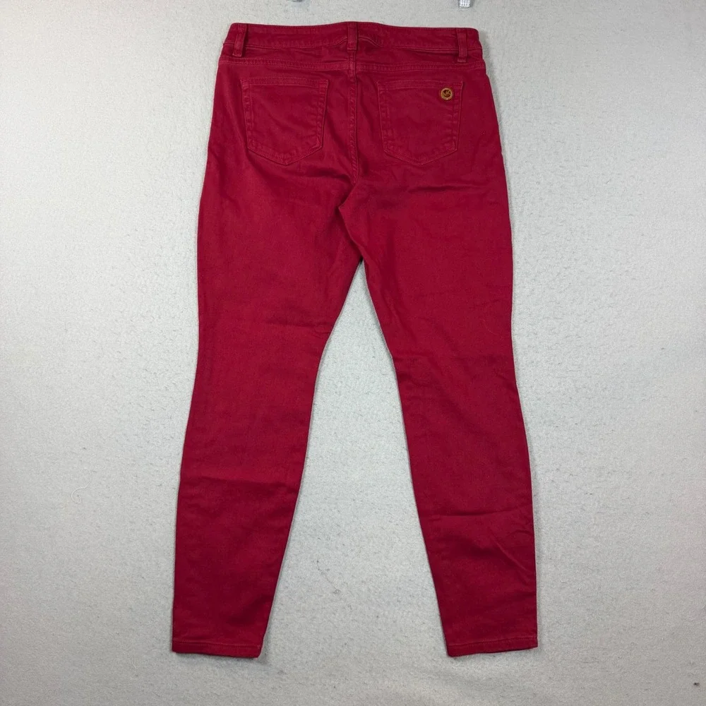 Michael Kors Pants Womens 10 Izzy Skinny Burgundy Red Stretch Denim EUC